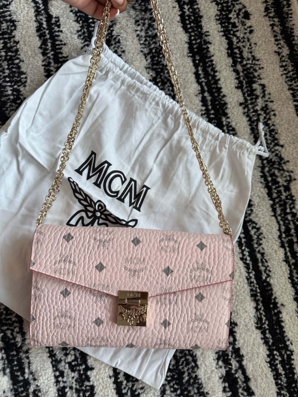 MCM Light Pink Logo Envelope Wallet with Gold Lock - Picture 7 of 7